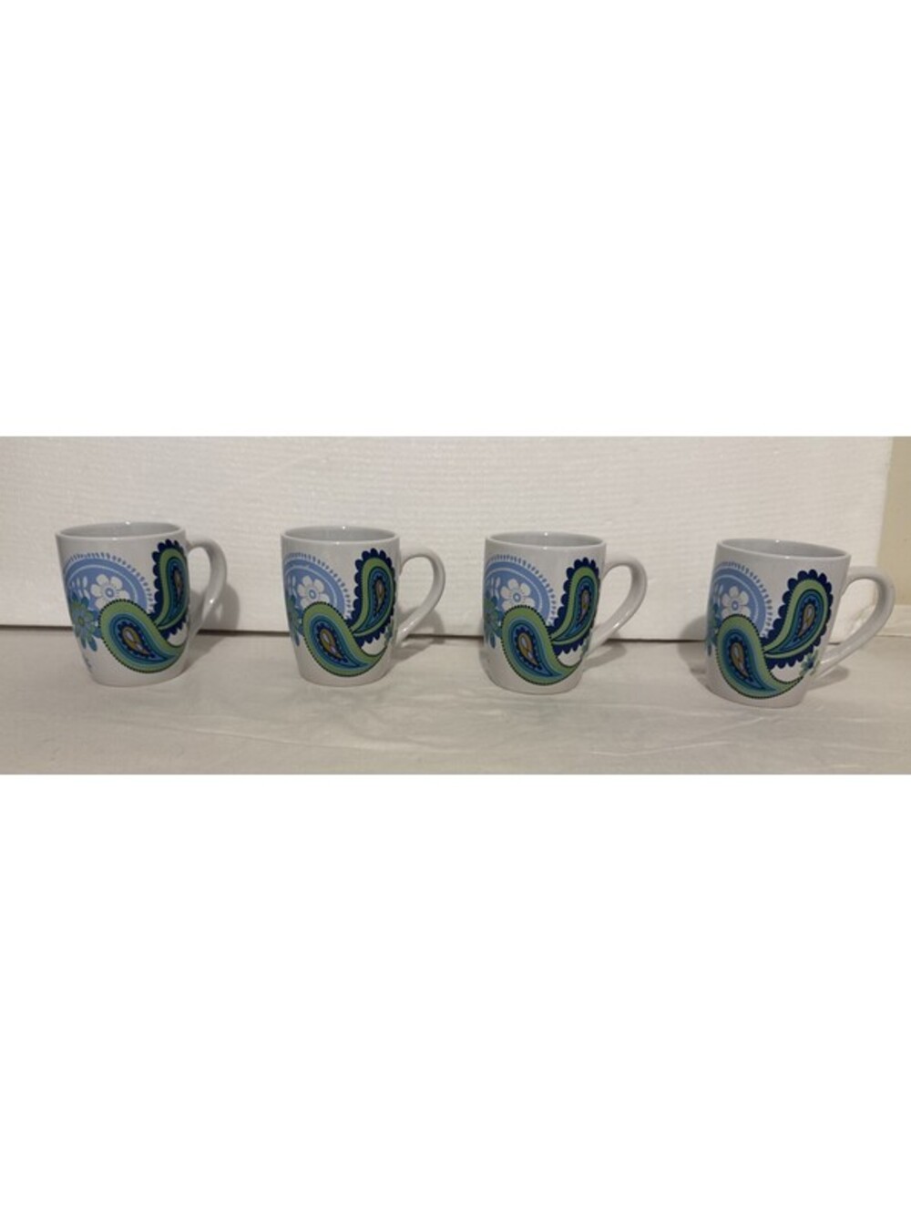 Royal Norfolk Paisley Print Stoneware Mugs 12 Oz. Cups Set Of 4